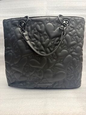 Betsey Johnson Black Quilted Heart Tote Matte Black Hardware Rare